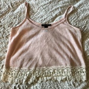 Forever21 Knit Pink Crop Tank Top With Crochet